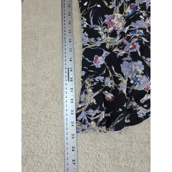 Angie Womens Floral Ruffle Bell Bottom Flare Pants Black Purple Size M - Picture 6 of 13